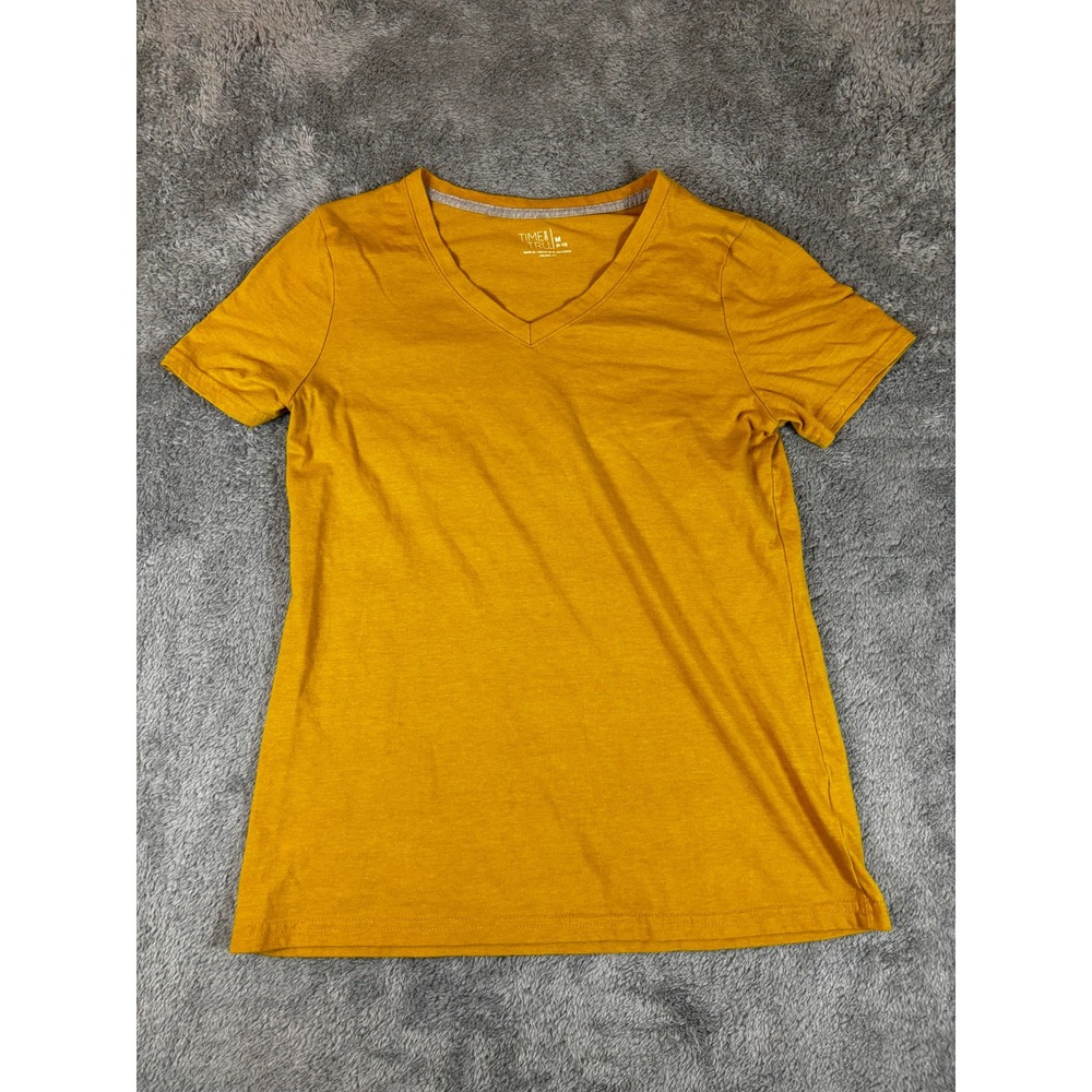Time and Tru Womens V-Neck Short Sleeve Tee Apple Juice Heather Yellow M 8-10